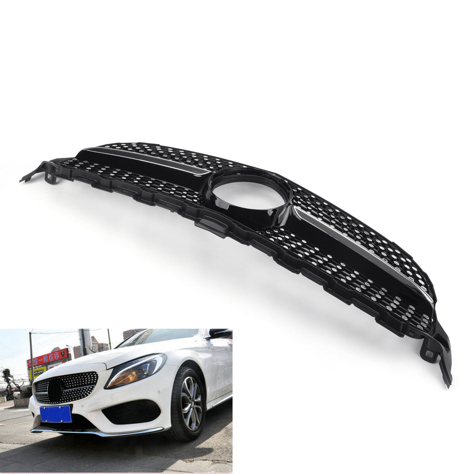 2015-2018 Mercedes Benz C Class W205 C205 A205 C200 C250 C300 C350 Diamond Black Grille Front Bumper Grill