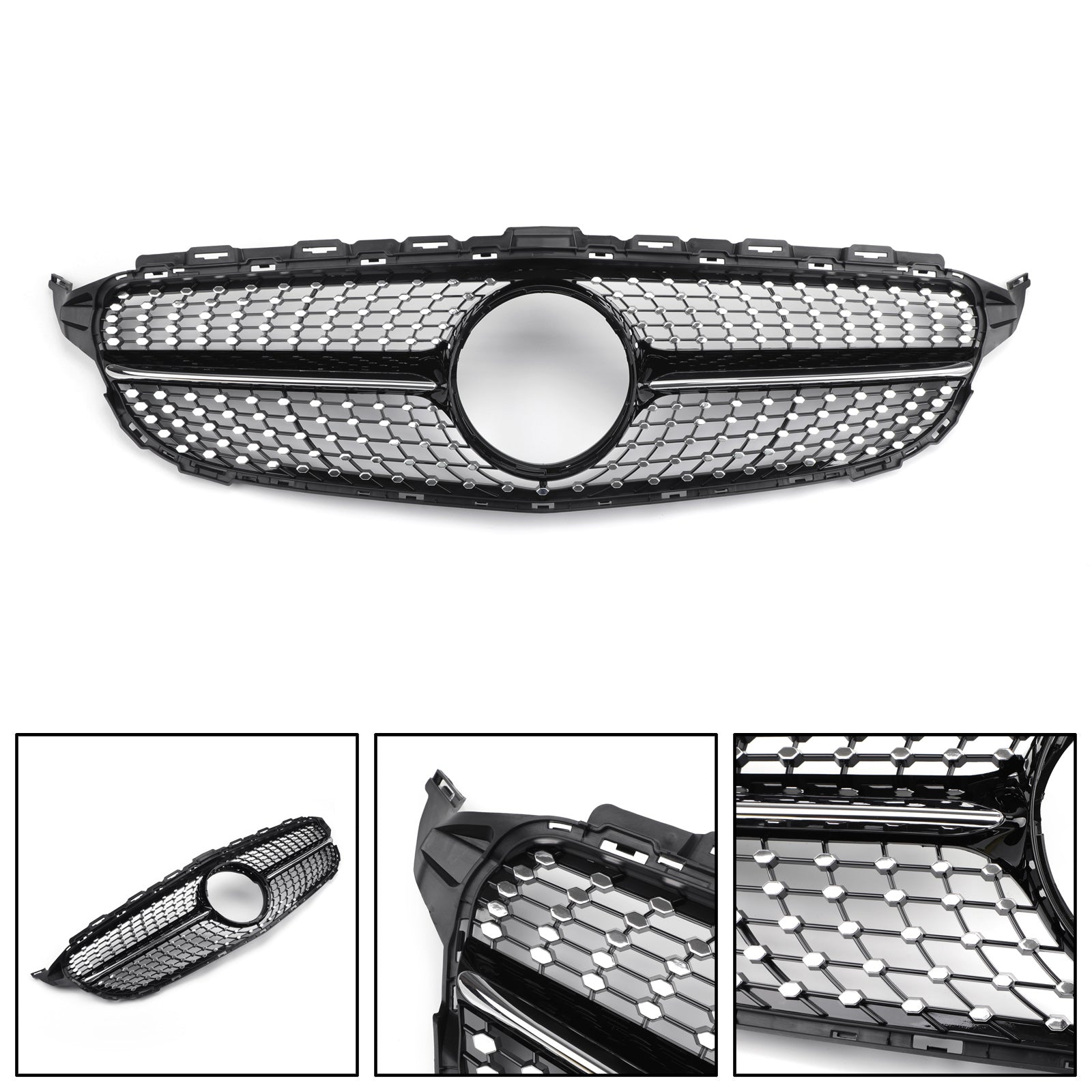 2015-2018 Mercedes Benz C Class W205 C200 C250 C300 C350 Diamond Black Grille Front AMG Style Grill