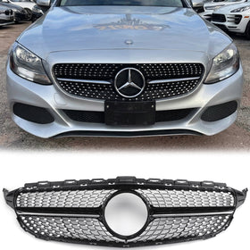 2015-2018 Mercedes Benz C Class W205 C205 A205 Diamond Black Chrome Grille Front Bumper Grill