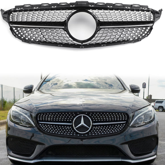 Mercedes Benz Clase C (2015-2018) W205 Parrilla delantera negra diamante para C205, A205, C200, C250, C300 y C350.