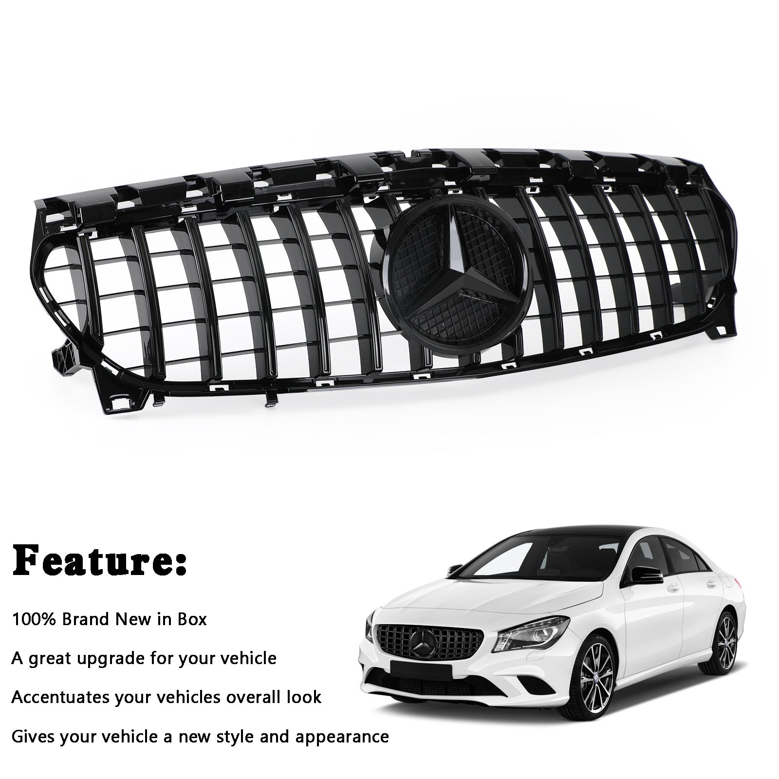 Mercedes Benz 2013-2019 CLA-Class W117 C117 Front Grill Panamericana GTR Black Grille With Star Emblem