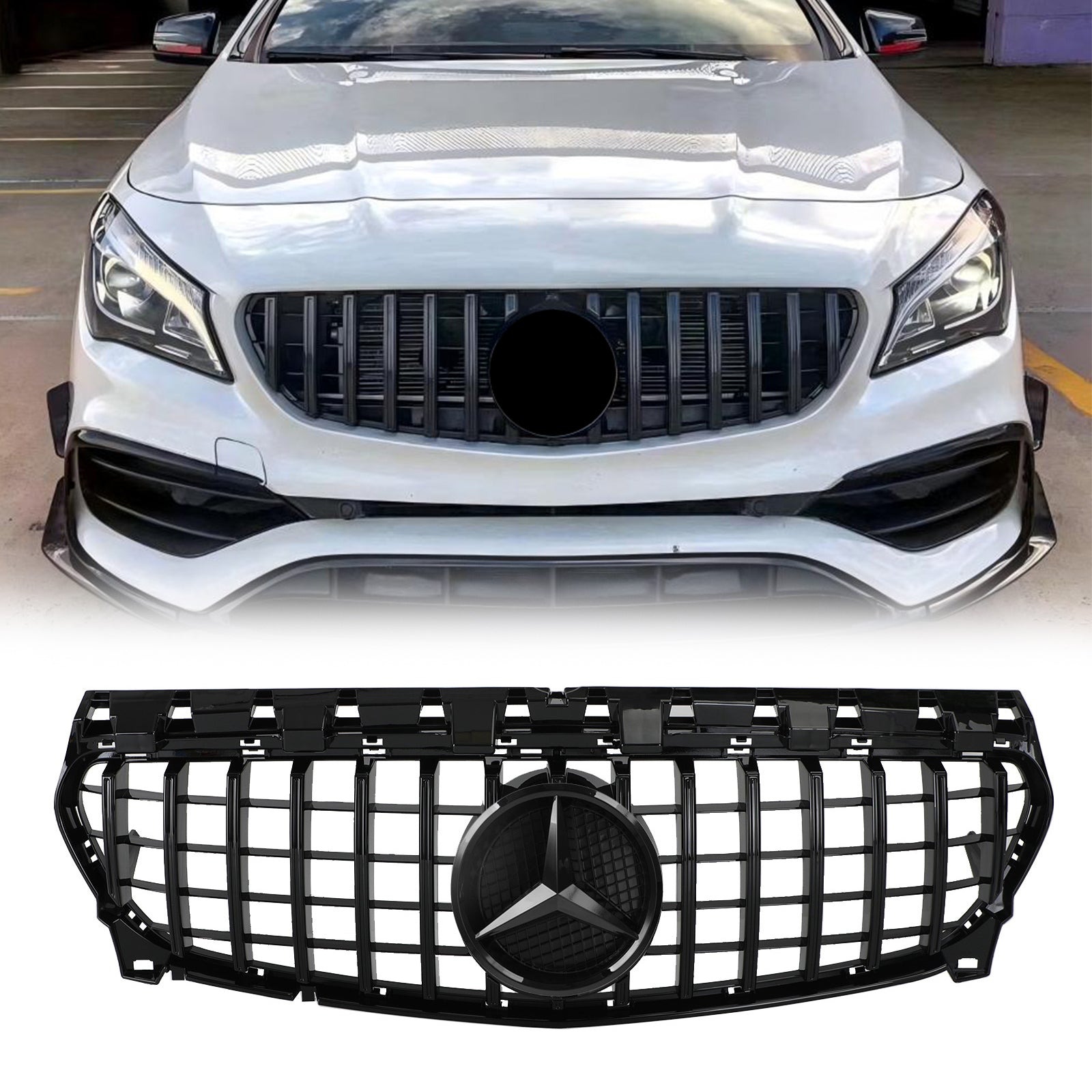 Grille de pare-chocs avant de style diamant pour Mercedes Benz Classe CLA W117 C117 CLA180/200/250/260/CLA45 AMG GT-R / 2013-2019