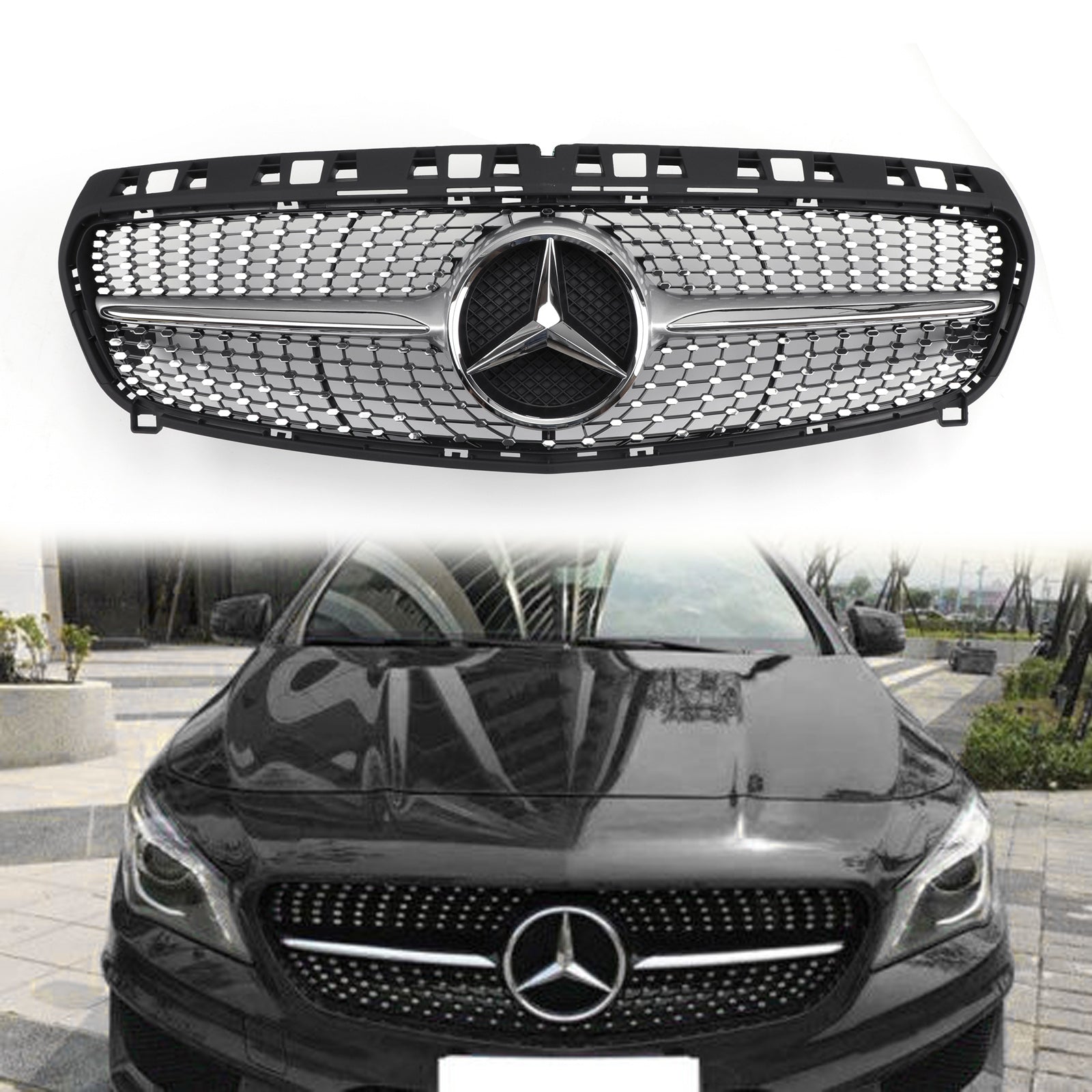 Parrilla delantera con rejilla de estrella de diamante para Mercedes Benz Clase CLA W117 C117 CLA180/200/250/260/CLA45 2013-2019