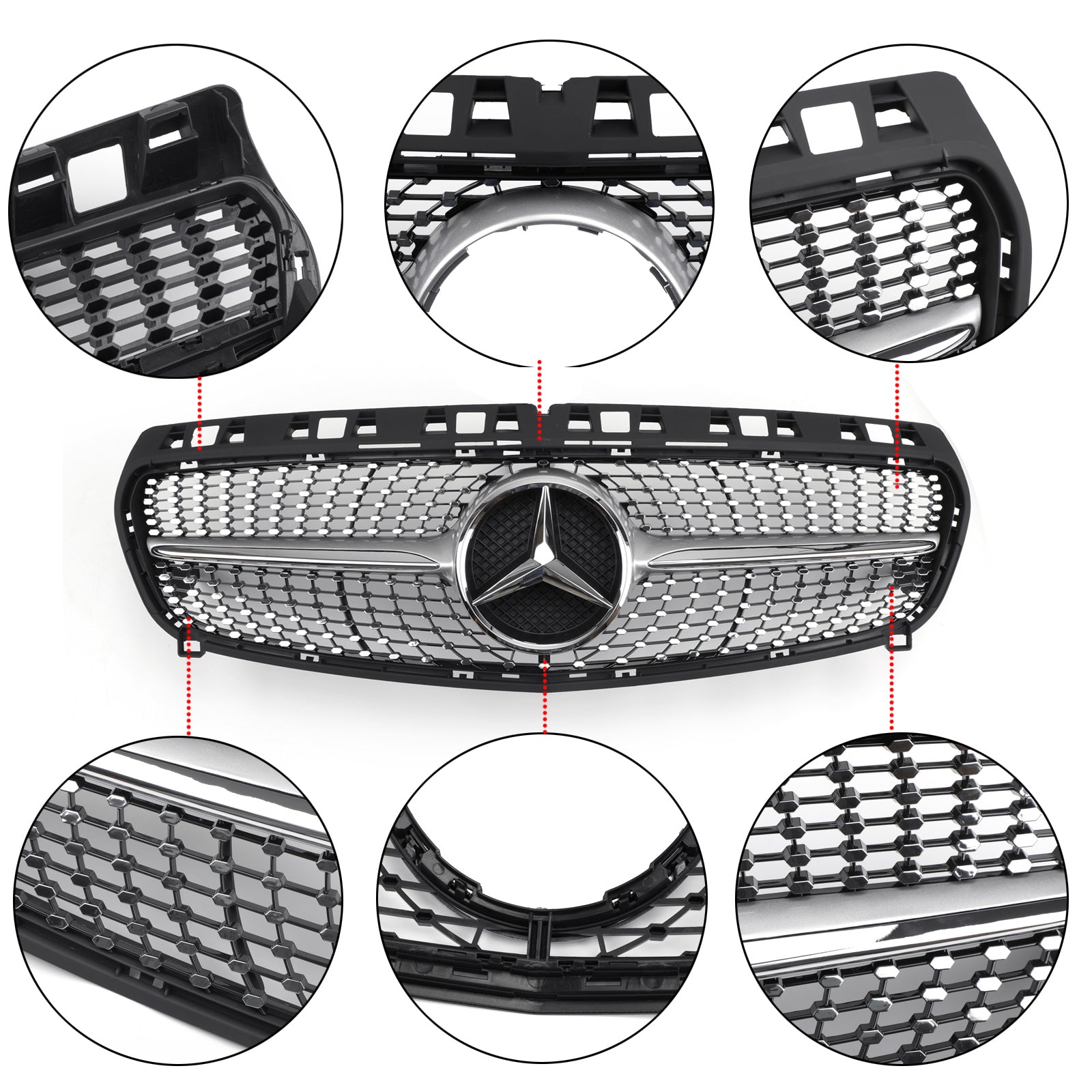 Grille de pare-chocs avant en forme d'étoile diamantée Mercedes Benz Classe CLA W117 C117 CLA180/200/250/260/CLA 45 AMG 2013-2019