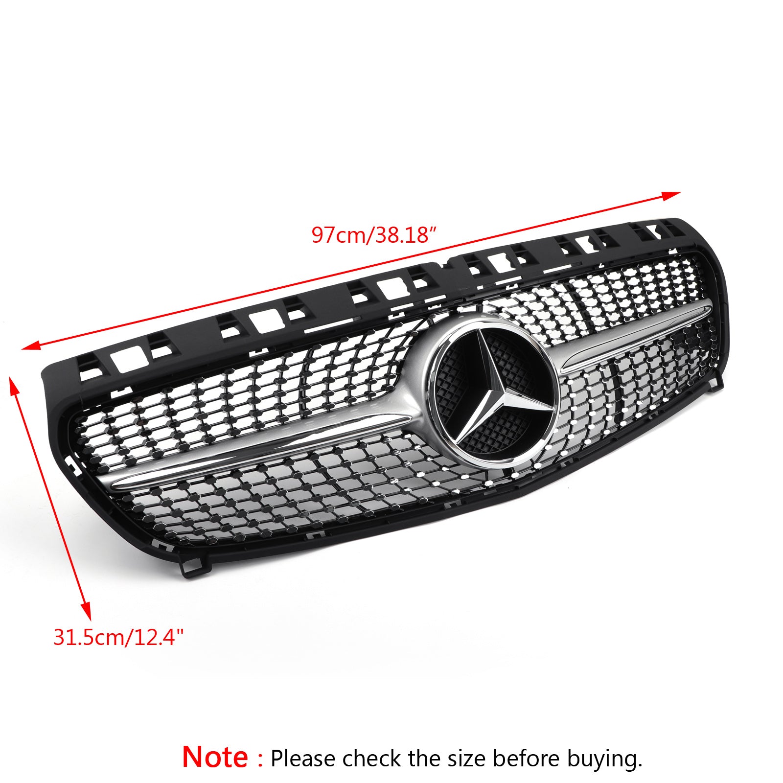 Parrilla delantera cromada estilo diamante para Mercedes Benz Clase CLA W117 C117 2013-2019 con emblema de estrella - 0