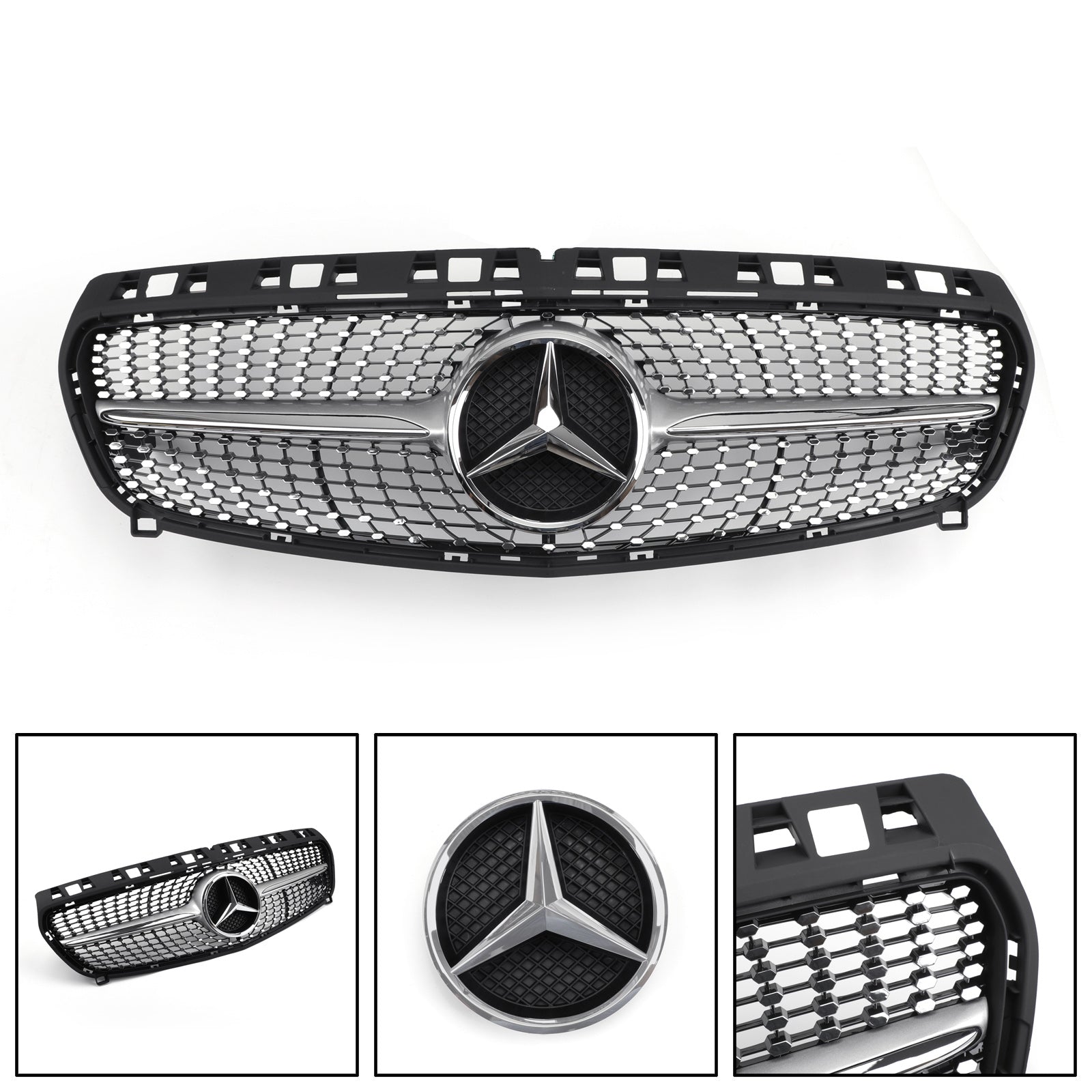 Mercedes Benz CLA-Class W117 C117 2013-2019 Chrome Front Grille Diamond Style Bumper Grill W/ Star Emblem