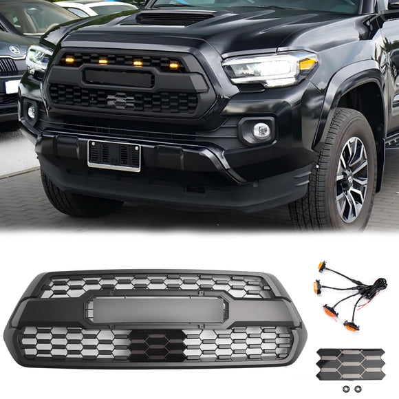2016-2023 Toyota Tacoma TRD PRO Style Grill Front Bumper Replacement Black Grille Kit W/ LED Light