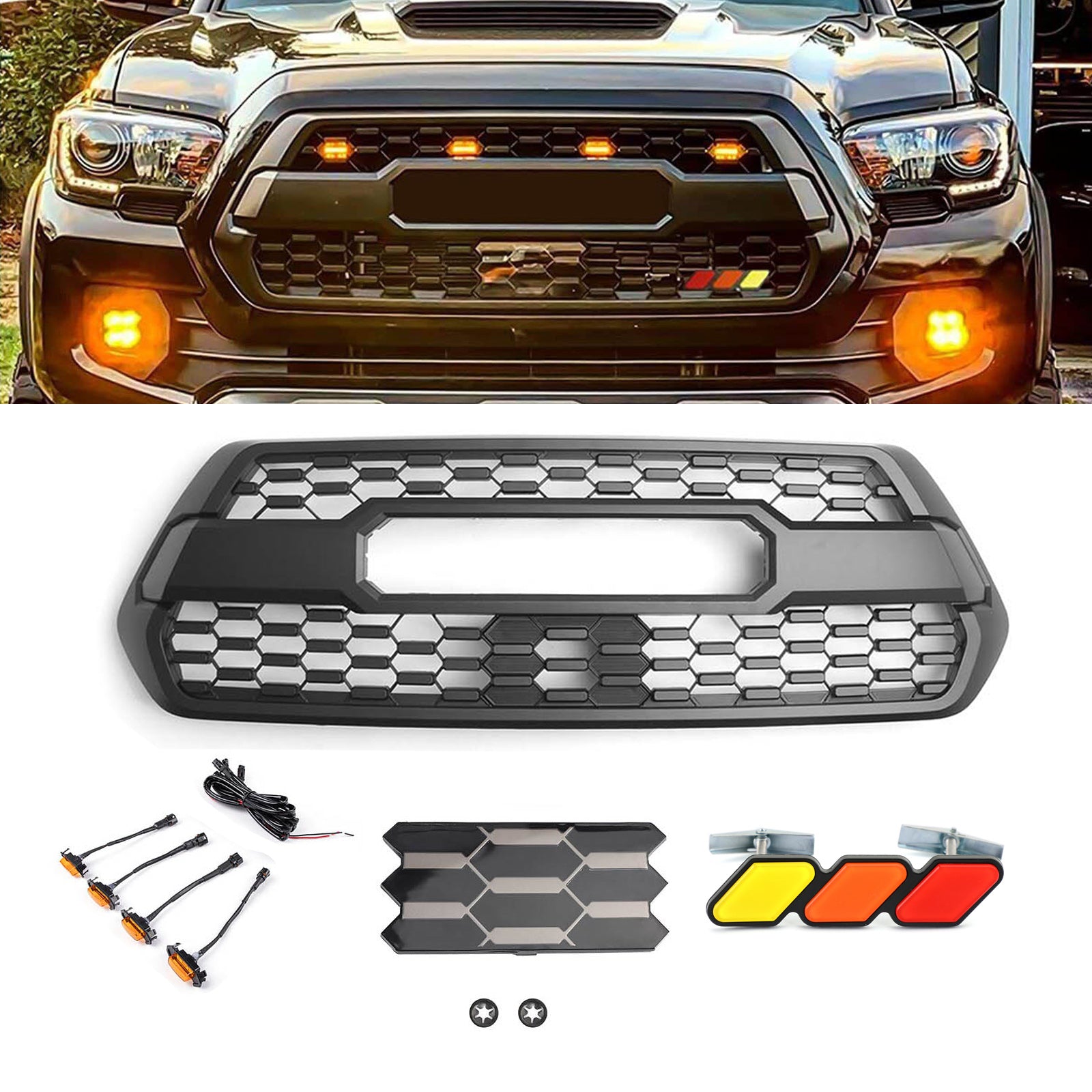 Kit de parrilla delantera con luces LED de repuesto para Toyota Tacoma TRD Pro 2016-2023