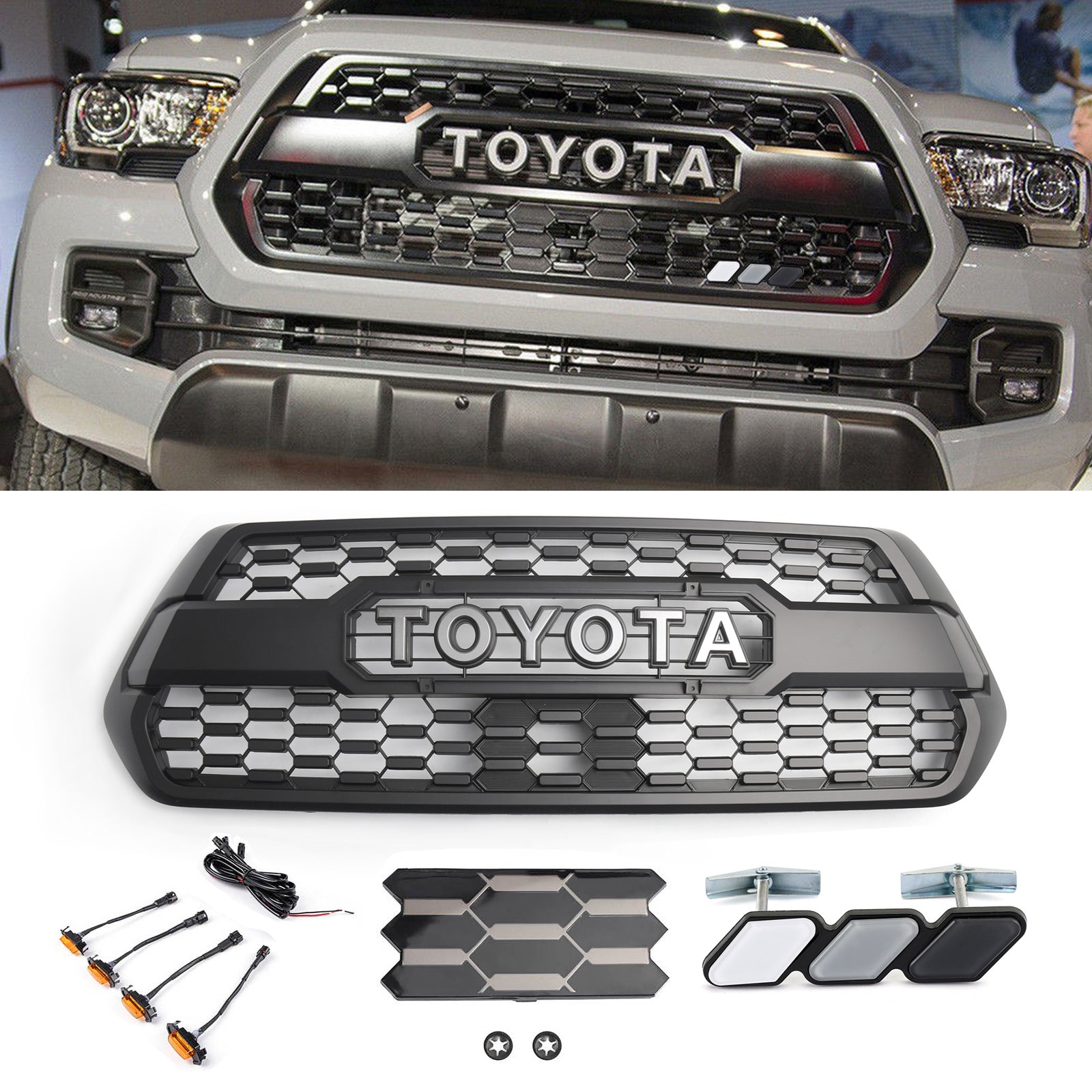 TRD PRO Grille | Toyota Tacoma | Matte Black | 2016-2023 Air Intake Radiator Bumper Grill + LED + Letter + Sensor Cover