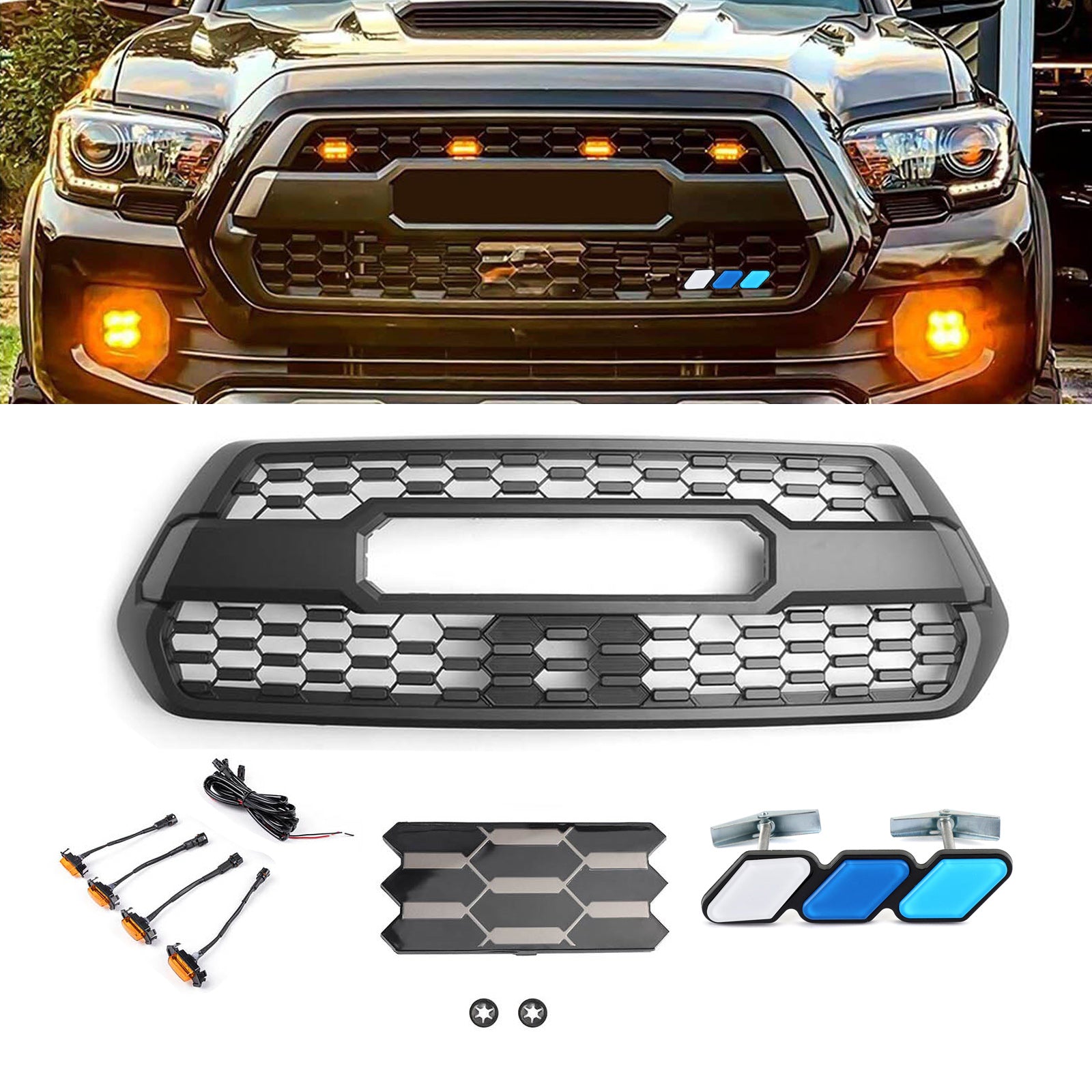 Kit de parrilla delantera con luces LED de repuesto para Toyota Tacoma TRD Pro 2016-2023