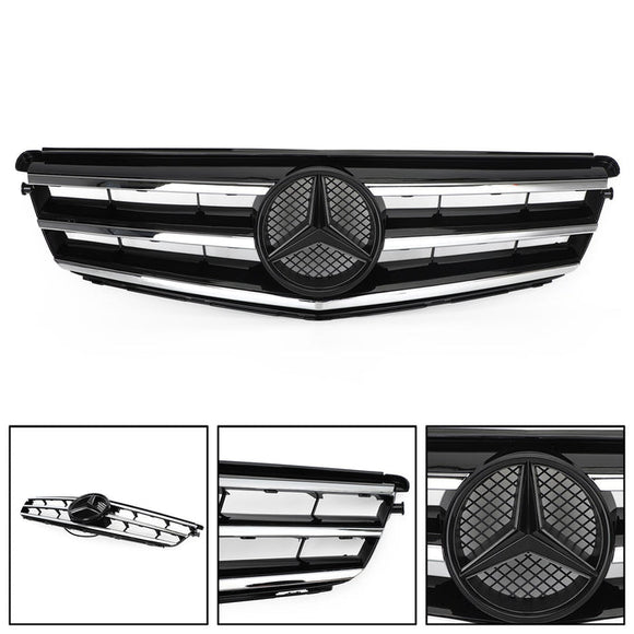Mercedes Benz Classe C 2008-2014 W204 Grille de pare-chocs avant noire/chromée avec étoile LED pour C250/C300/C350