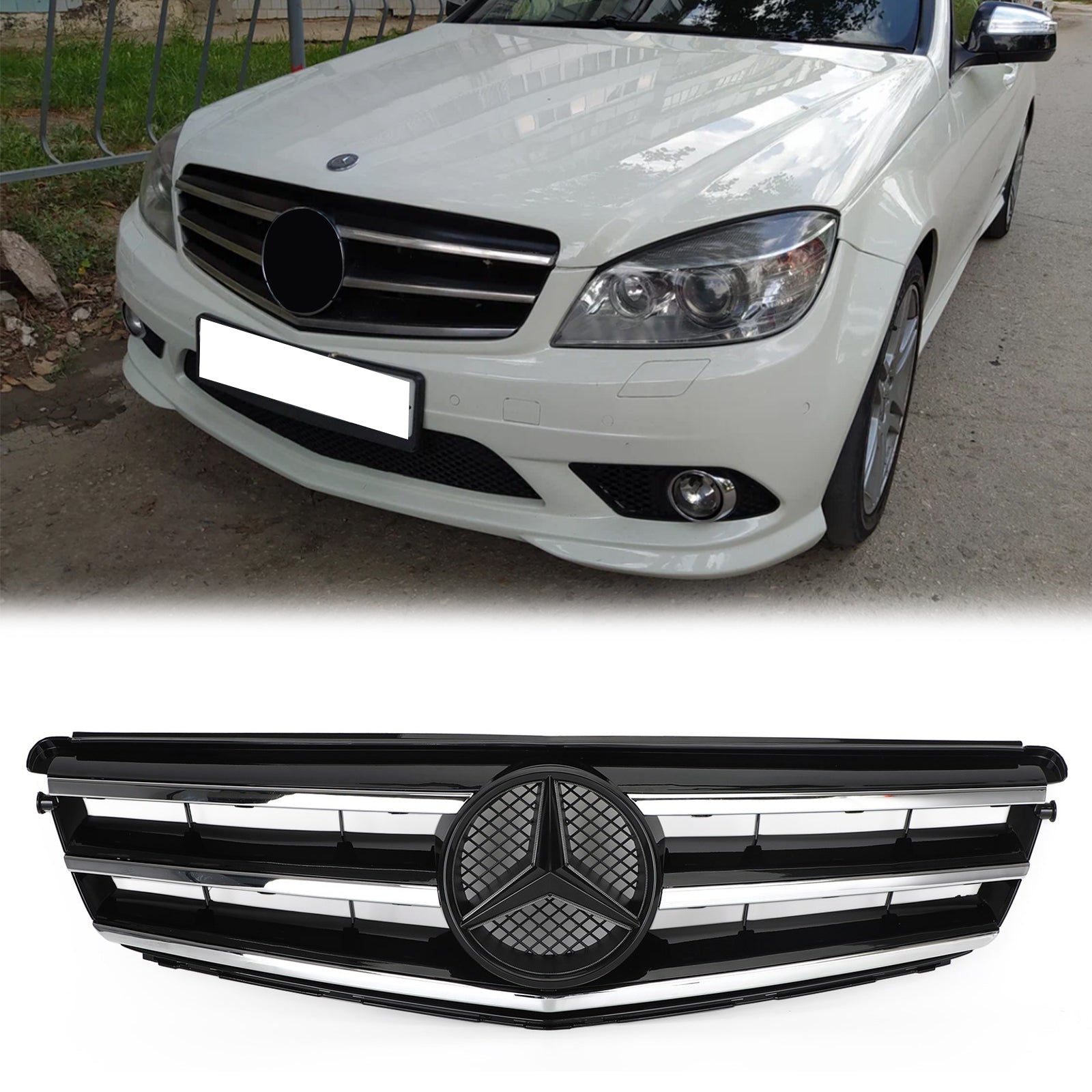 Parrilla delantera negra/cromada para Mercedes Benz Clase C W204 C250/C300/C350 2008-2014