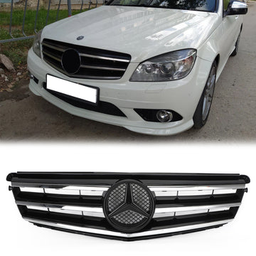 Acheter chrome-noir Mercedes Benz Classe C 2008-2014 W204 Grille de pare-chocs avant noire/chromée avec étoile LED pour C250/C300/C350
