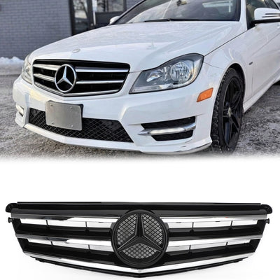 Buy black-chrome 2008-2014 Mercedes Benz C Class W204 C180/C200/C220/C250/C300/C350 Front Bumper Grill Black/Chrome Grille With LED Star