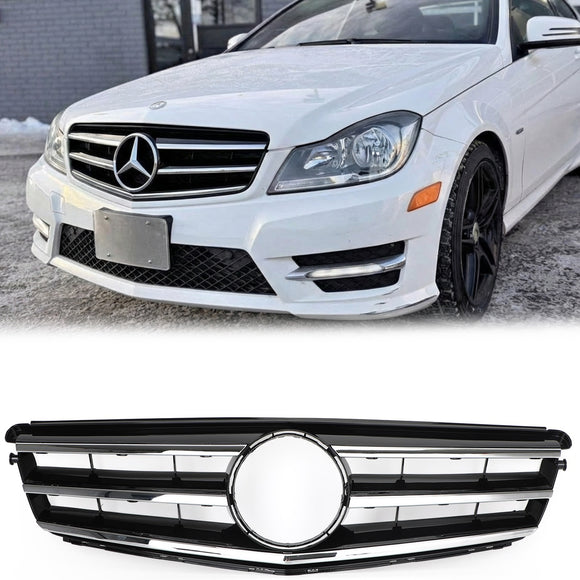 Mercedes Benz Clase C (2008-2014) W204 Parrilla delantera negra/cromada con estrella LED para C250/C300/C350