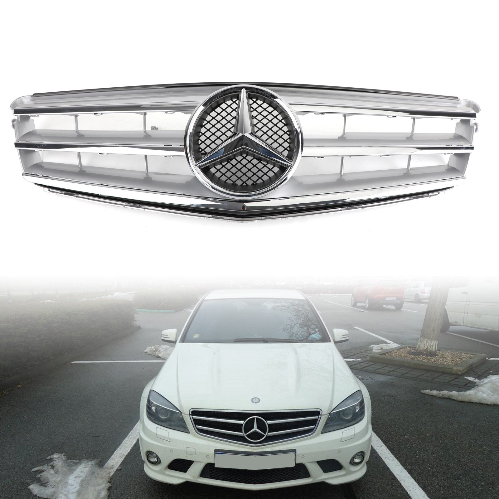 Acheter cromo Grille de pare-chocs avant noire/chromée pour Mercedes Benz Classe C W204 C250/C300/C350 2008-2014