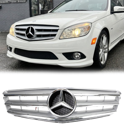 Buy chrome 2008-2014 Mercedes Benz C Class W204 C180/C200/C220/C250/C300/C350 Front Bumper Grill Black/Chrome Grille With LED Star