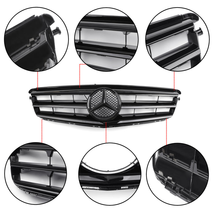 Grille de pare-chocs avant noire/chromée pour Mercedes Benz Classe C W204 C250/C300/C350 2008-2014