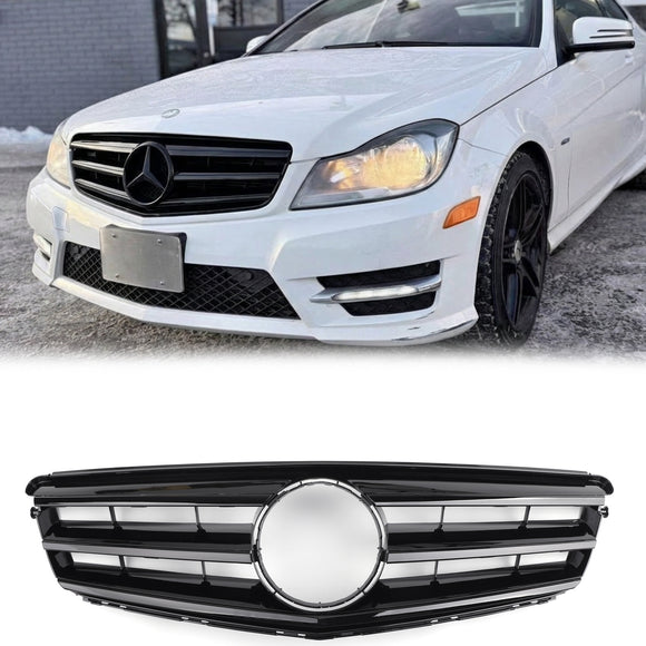 Mercedes Benz Clase C (2008-2014) W204 Parrilla delantera negra/cromada con estrella LED para C250/C300/C350