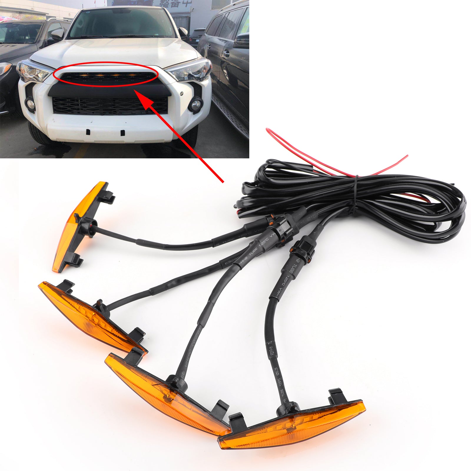 Toyota 4Runner 2020-2024 2 Piece Front Bumper Grille TRD PRO Style Black Grill Kit W/ LED
