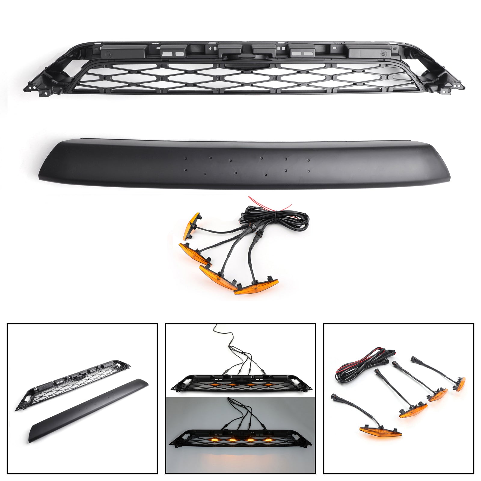 2014-2019 Toyota 4Runner TRD PRO Front Bumper Grill Kit W/ 4PCS LED Amber Lights - 0