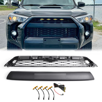 Kit de parrilla de parachoques delantero Toyota 4Runner TRD PRO 2014-2019 con 4 luces LED ámbar + letra TOYOTA