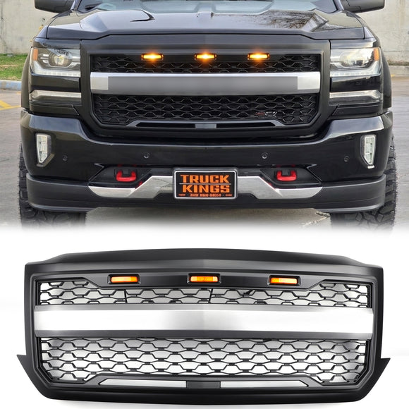 Chevrolet Silverado 1500 2016 2017 2018 Mattschwarzer Wabengitter-Frontstoßstangen-Ersatzgrill mit LED-Licht