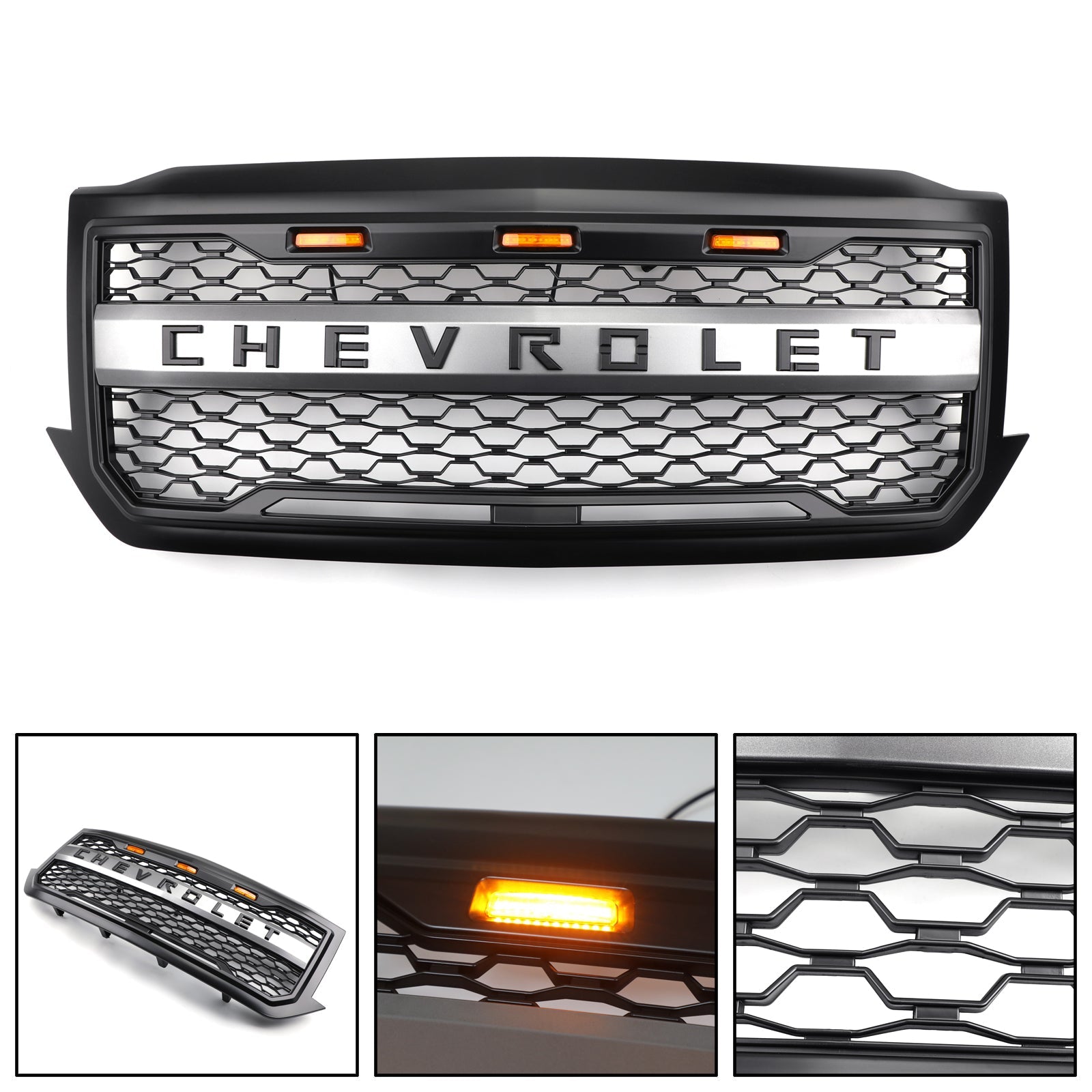 Remplacement de la calandre de Chevrolet Silverado 2016-2018 de calandre de pare-chocs avant de Chevrolet Silverado 1500 avec la lumière de LED