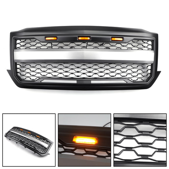 Chevrolet Silverado 1500 2016 2017 2018 Mattschwarzer Wabengitter-Frontstoßstangen-Ersatzgrill mit LED-Licht