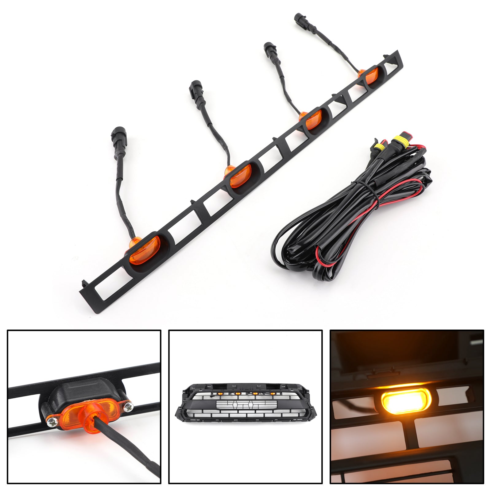 Toyota 2012-2015 Tacoma Grille Amber Light Front Bumper Hood Grille LED Lights 4 PCS