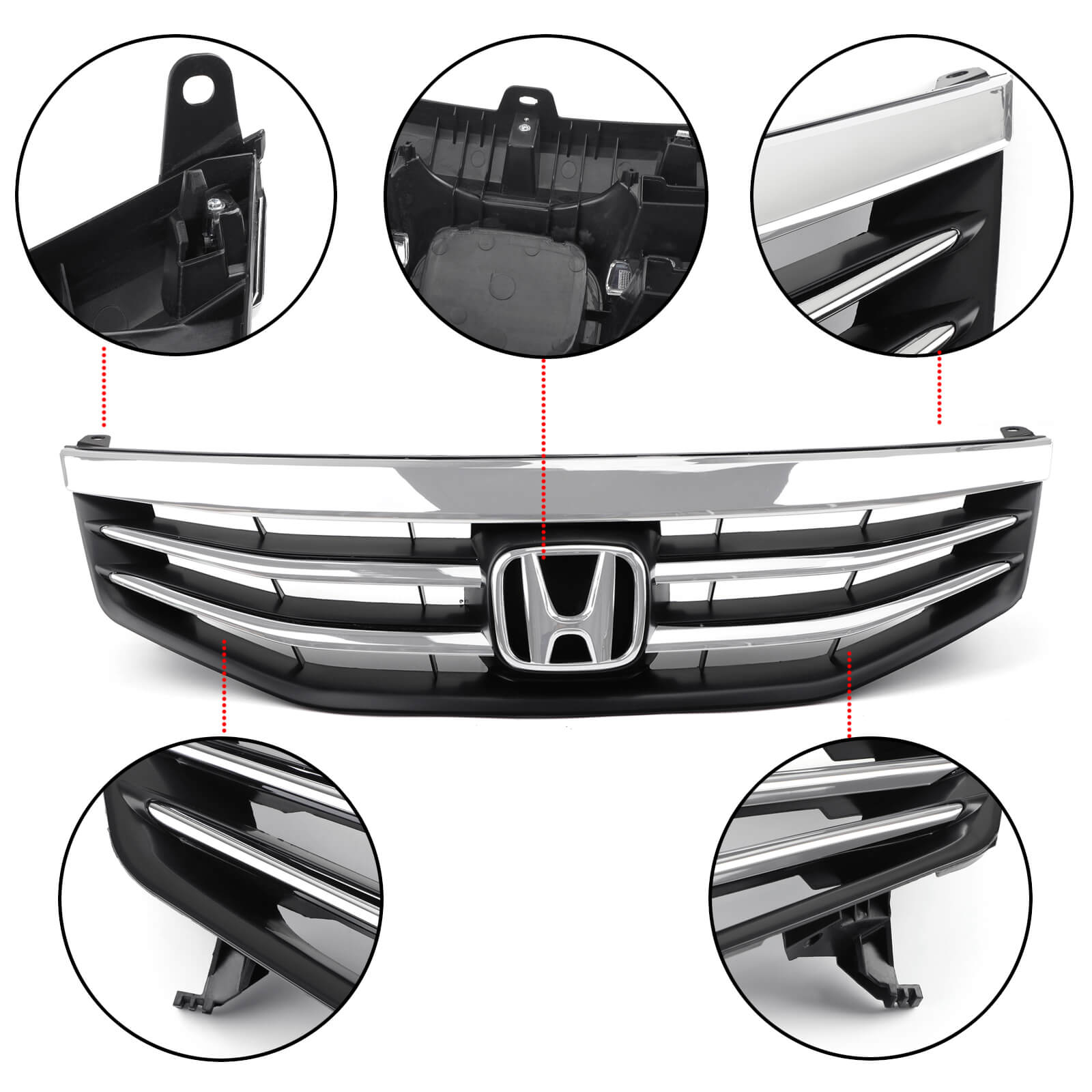 2011-2012 Honda Accord 4 Door Chrome Front Grill Upper Bumper Replacement Grille W/ Emblem