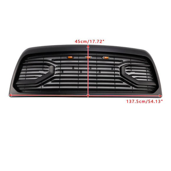 2010-2018 Dodgae Ram 2500/3500 Big-Horn Style Grill Front Bumper Matte Black Replacement Grille W/ LED Light + RAM Letter