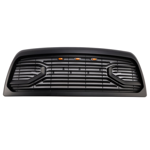2010-2018 Dodgae Ram 2500/3500 Big-Horn Style Grill Front Bumper Matte Black Replacement Grille W/ LED Light + RAM Letter