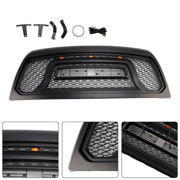 2010-2018 Dodge Ram 2500 3500 Rebel Style Grill Front Bumper Black Grille W/ LED & RAM Letter