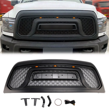 2010-2018 Dodge Ram 2500 3500 Rebel Style Grill Front Bumper Black Grille W/ LED & RAM Letter