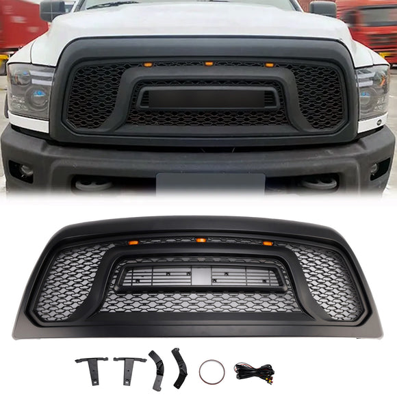2010-2018 Dodge Ram 2500 3500 Rebel Style Grill Front Bumper Black Grille W/ LED & RAM Letter