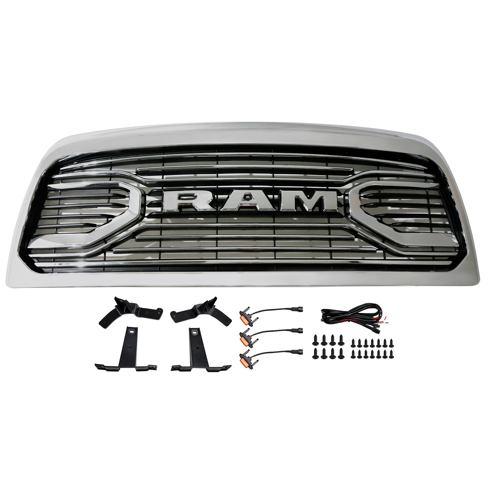 Dodgae 2013-2018 Ram 2500 Ram 3500 Big-Horn Style Chrome Grille Front Bumper Replacement Grill W/ LED