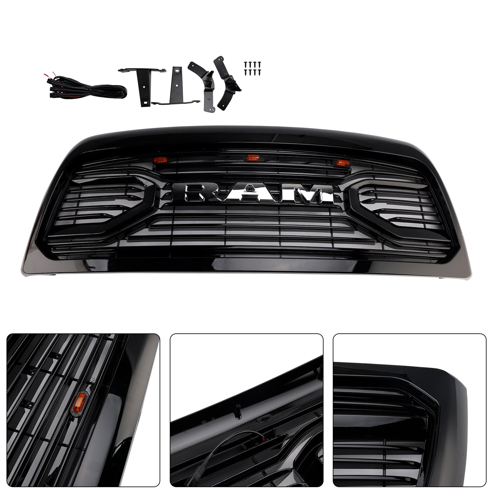 Dodgae 2013-2018 Ram 2500 Ram 3500 Big-Horn Style Chrome Grille Front Bumper Replacement Grill W/ LED