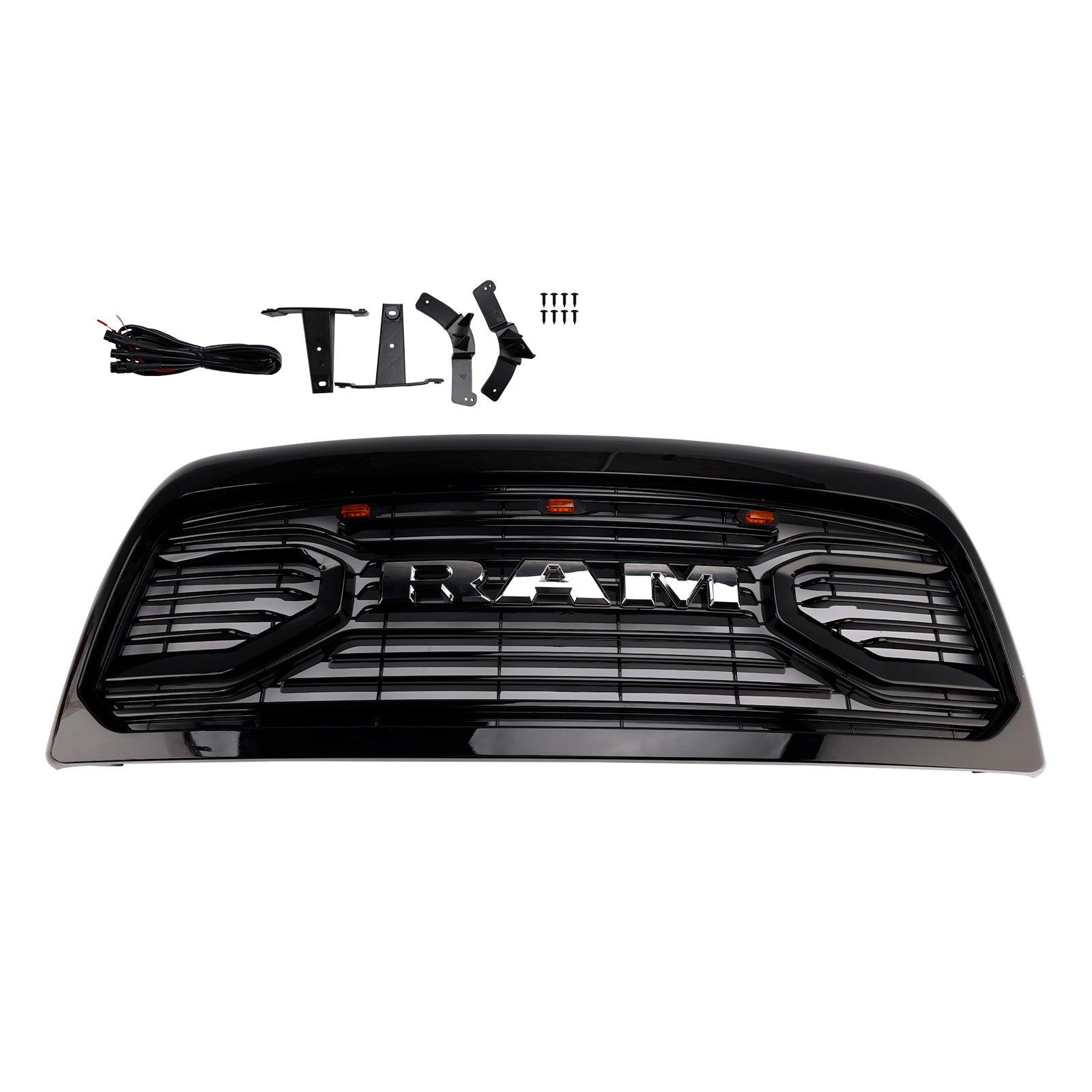 Buy glossy-black Dodgae 2013-2018 Ram 2500 Ram 3500 Big-Horn Style Chrome Grille Front Bumper Replacement Grill W/ LED