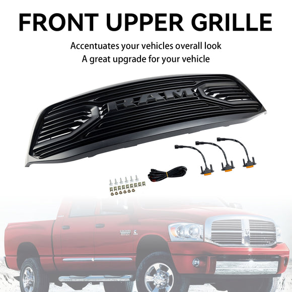 Dodge RAM 1500 2500 3500 2006-2008 Rebel Style Grill Front Bumper Black Replacement Grill W/ LED