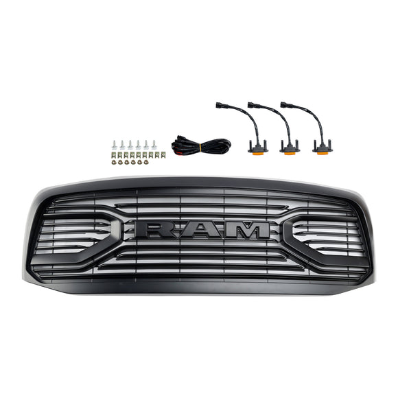 Dodge RAM 1500 2500 3500 2006-2008 Rebel Style Grill Front Bumper Black Replacement Grill W/ LED
