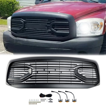 Dodge Ram 1500 2006-2008 Big Horn Black Grill Air Intake Radiator Bumper Front Grille W/ LED Light & RAM Letter