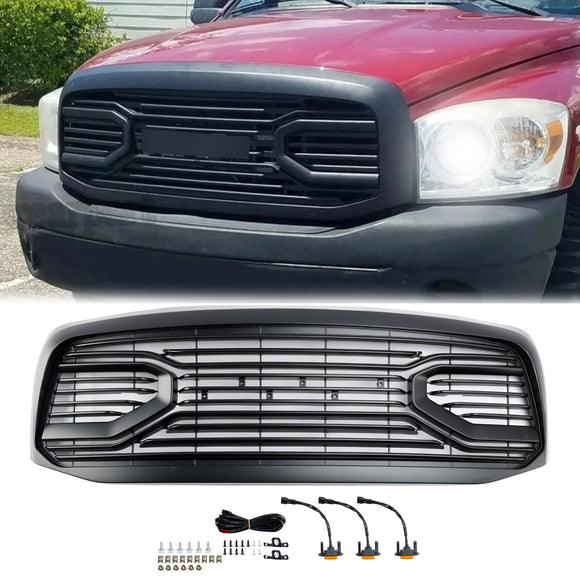 Dodge Ram 1500 2006-2008 Big Horn Czarny Grill Wlot powietrza Chłodnica Zderzak Przednia kratka ze światłem LED