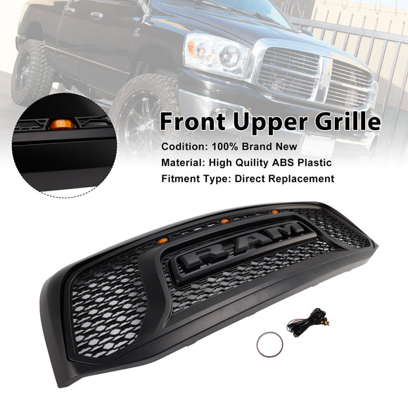 Dodge RAM 1500 2500 3500 2006-2008 Rebel Style Grill Front Bumper Black Replacement Grill W/ LED