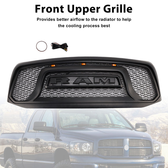 Dodge RAM 1500 2500 3500 2006-2008 Rebel Style Grill Front Bumper Black Replacement Grill W/ LED