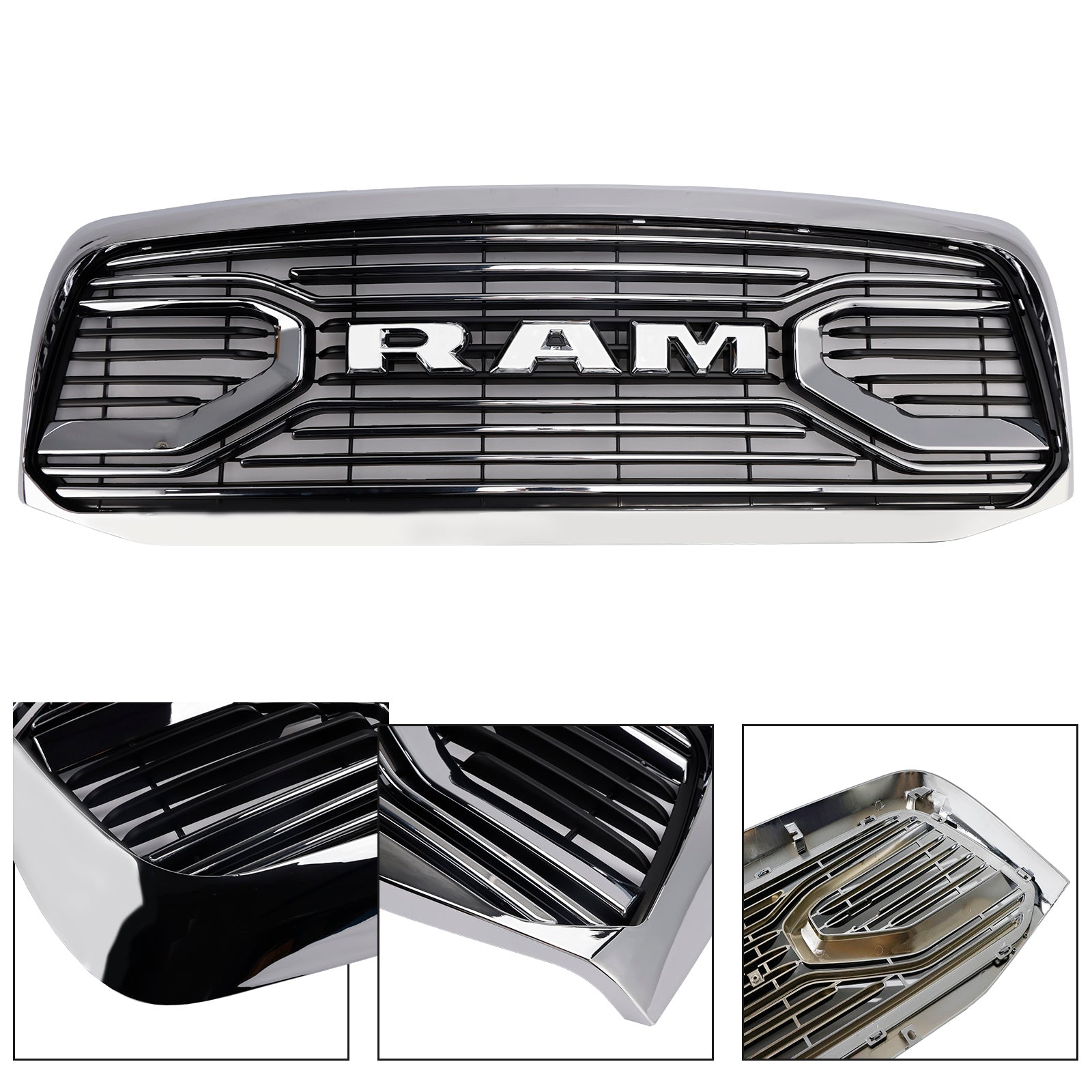 2006-2008 Dodge Ram 1500 2500 3500 Big Horn Style Chrome Grille Front Bumper Replacement Grill W/ LED