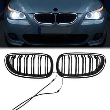 2003-2010 BMW 5 Series E60 E61 Kidney Double Slat LED Grill Front Bumper Black Grille With C-Ring LED
