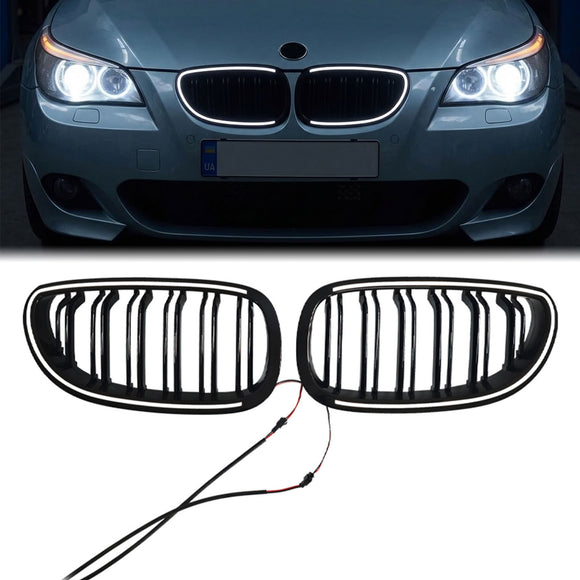 2003–2010 BMW 5er E60 E61 Nieren-Doppellamellen-LED-Grill, vordere Stoßstange, schwarzer Kühlergrill mit C-Ring-LED
