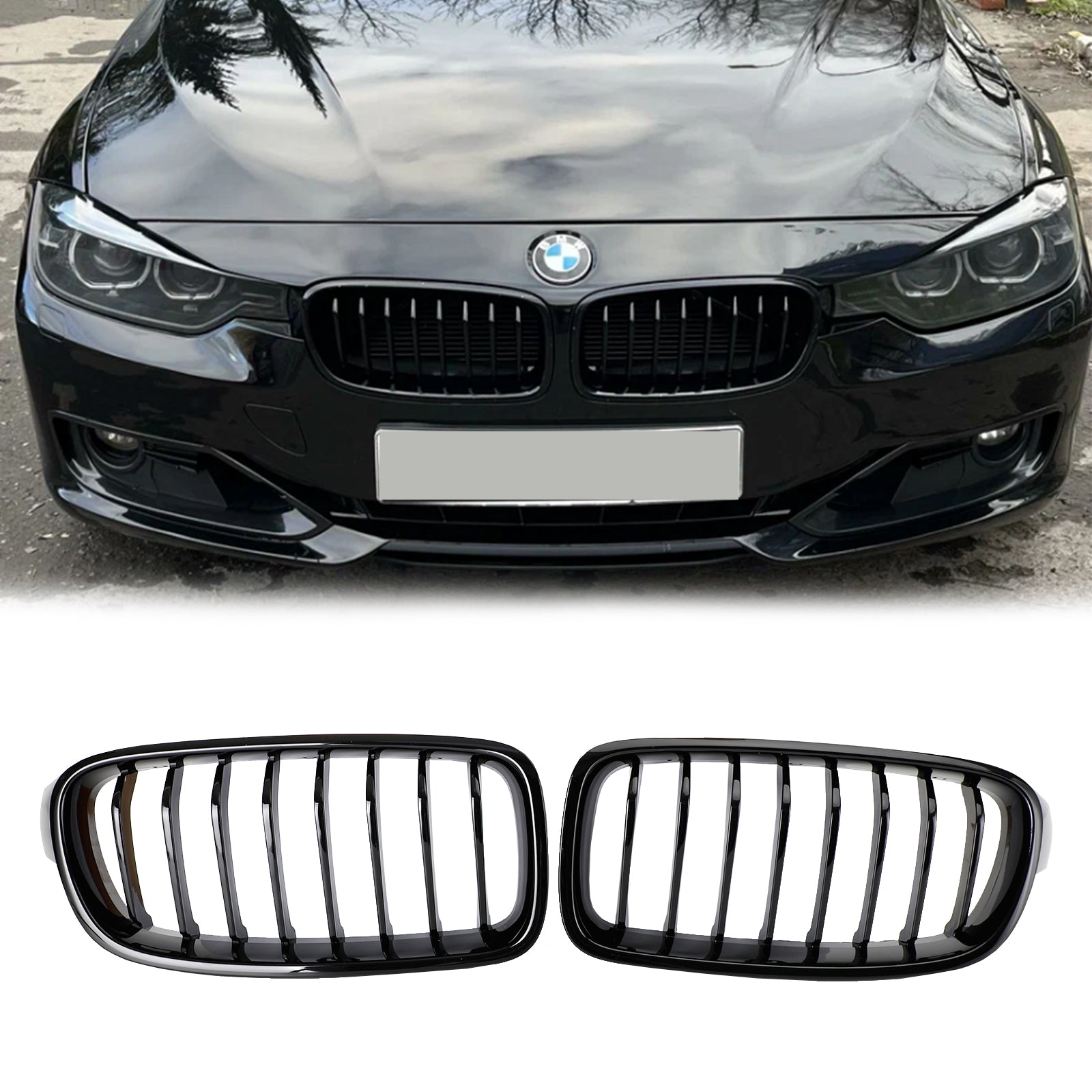 BMW 2012-2019 3 Series F30 F31 318i/320i/328i/330i/335i/340i/320d Gloss Black Grill Front Kidney Grille