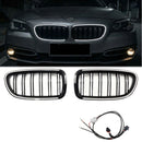 2010-2017 BMW 5 Series F10 F11 Front Bumper Double Slat LED Grille Kidney Black Grill W/ C-Ring LED-1